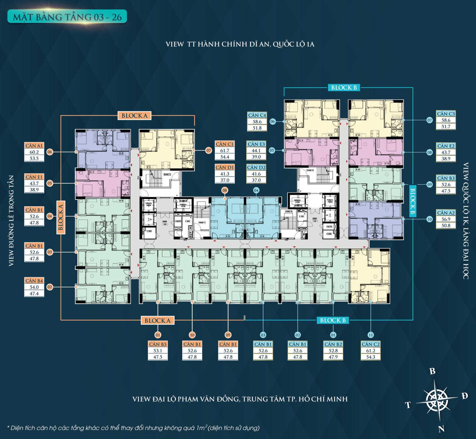 Mặt bằng layout chi tiết căn hộ Bcons Polaris