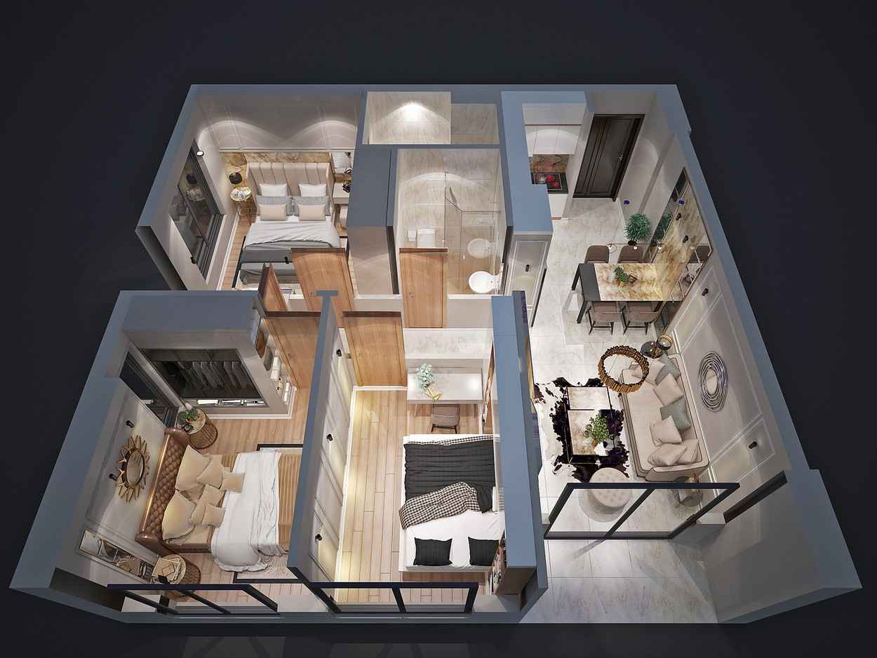 Layout chung cư Bcons Miền đông 3PN