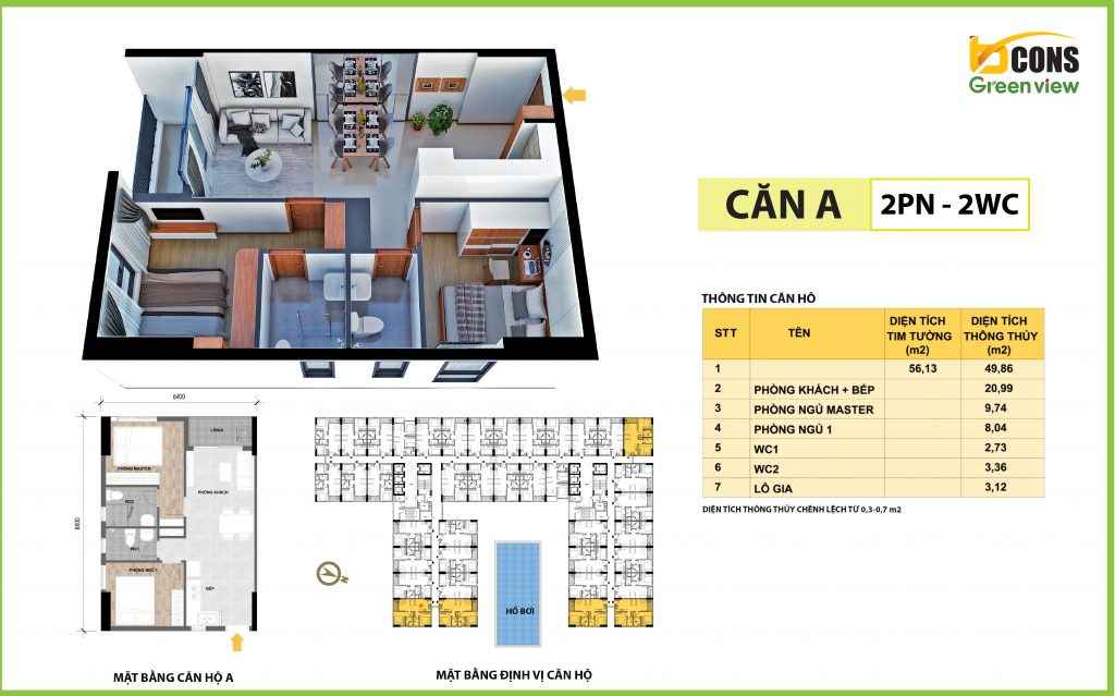 layout chung cư Bcosn Green View