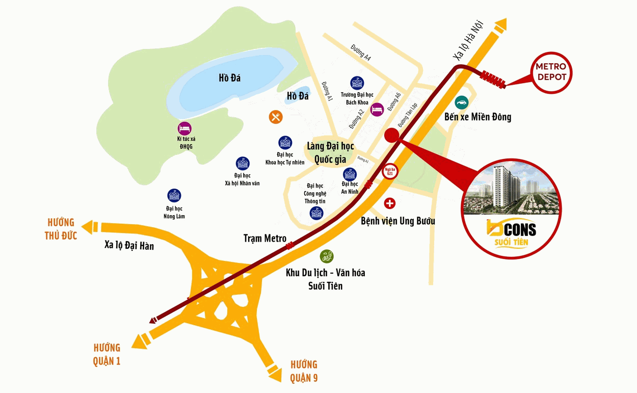vị trí chung cư bcons suối tiên